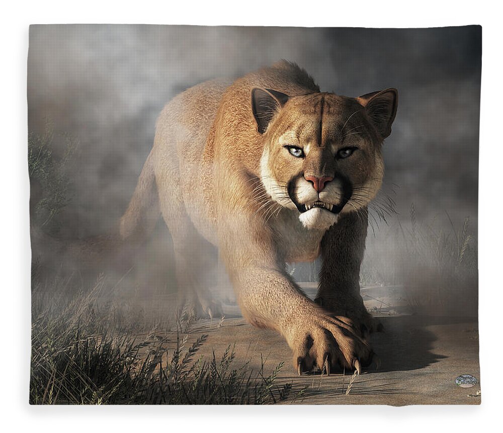 Florida Panther Fleece Blanket featuring the digital art Cougar Is Gonna Get You by Daniel Eskridge