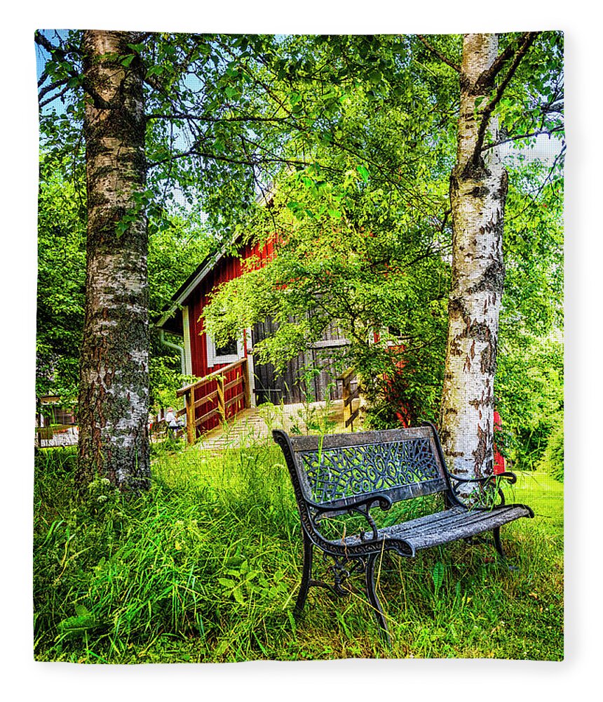 Appalachia Fleece Blanket featuring the photograph Country Farm Bench by Debra and Dave Vanderlaan
