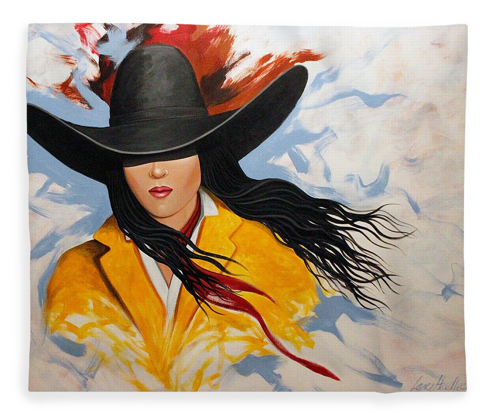 Cowgirl Fleece Blanket featuring the painting Cowgirl Colors #3 by Lance Headlee