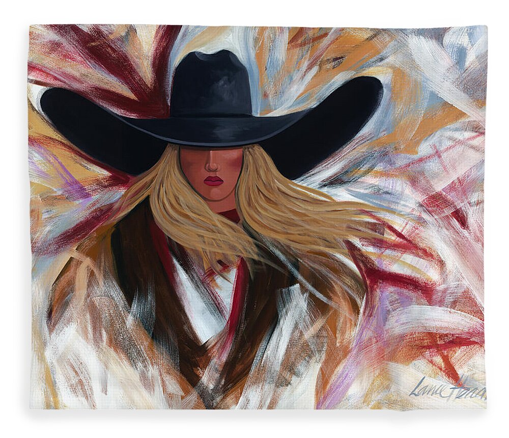Colorful Cowboy Painting. Fleece Blanket featuring the painting Cowgirl Colors by Lance Headlee