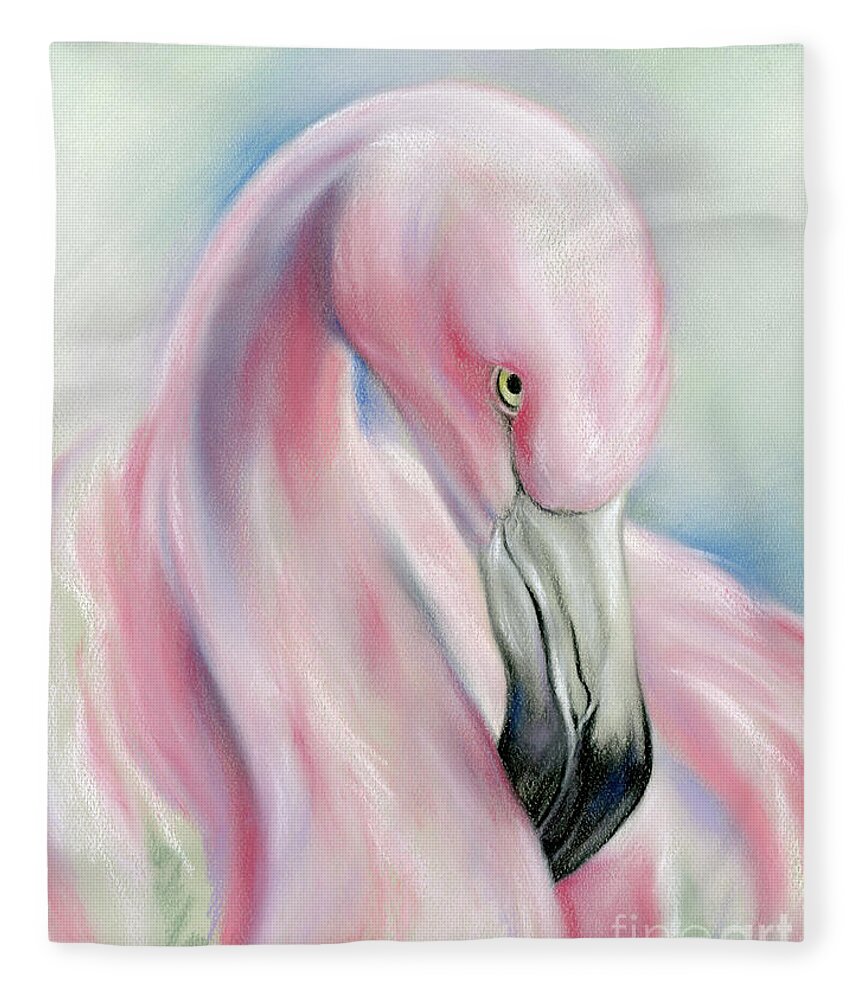 Bird Fleece Blanket featuring the painting Coy Flamingo by MM Anderson