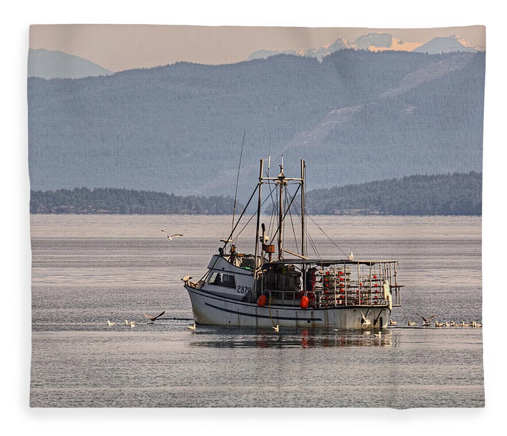 Boat Fleece Blanket featuring the photograph Crabbing by Randy Hall