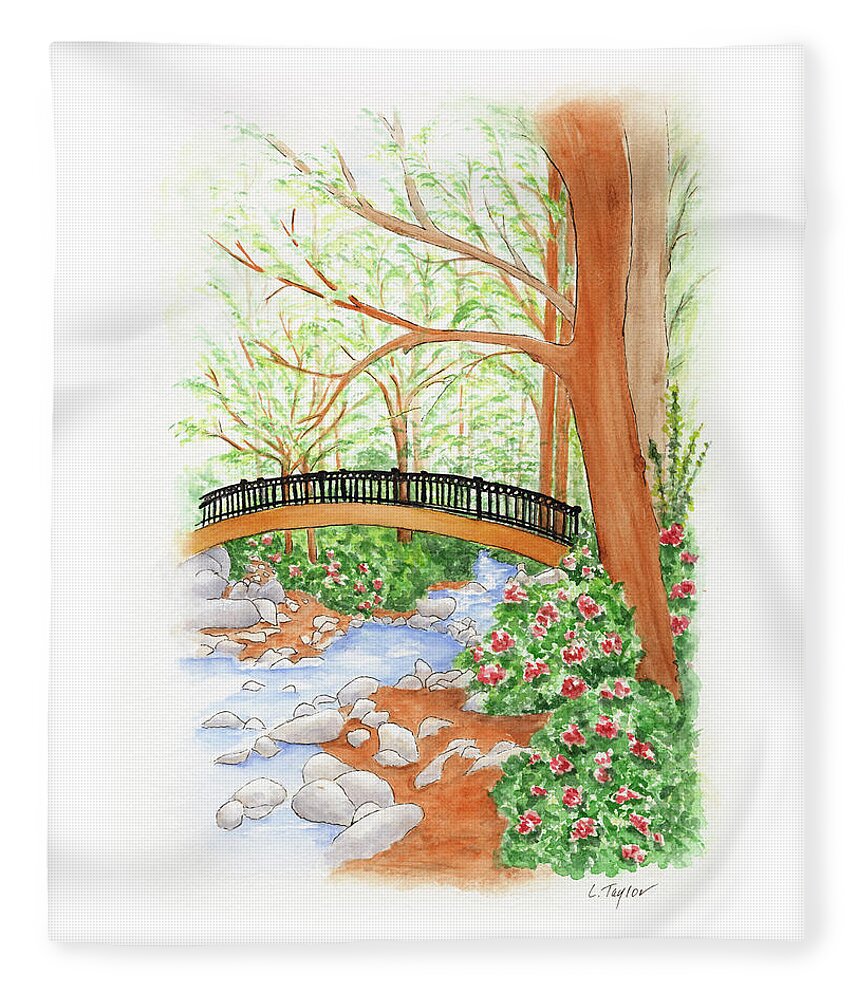 Lithia Park Fleece Blanket featuring the painting Creek Crossing by Lori Taylor