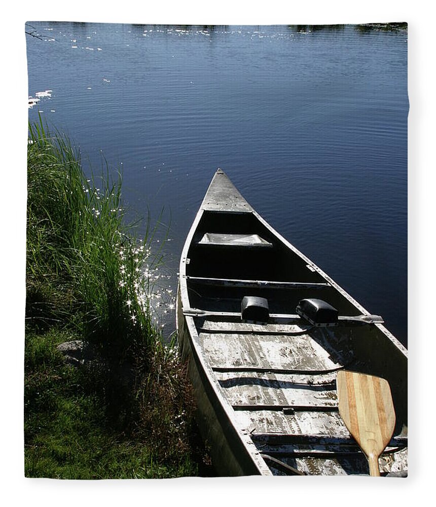 Canoe Fleece Blanket featuring the photograph Creekside Canoe by Jeff Floyd CA
