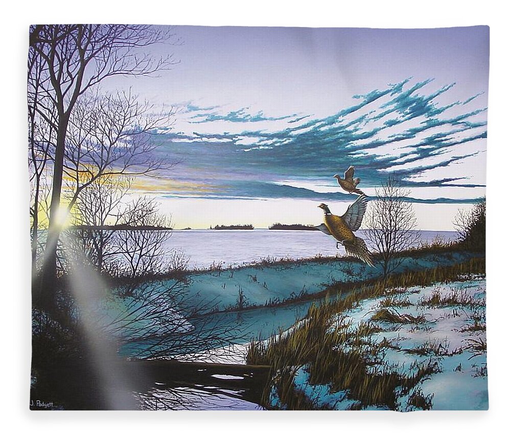 Winter Fleece Blanket featuring the painting Crisp Winter Light by Anthony J Padgett
