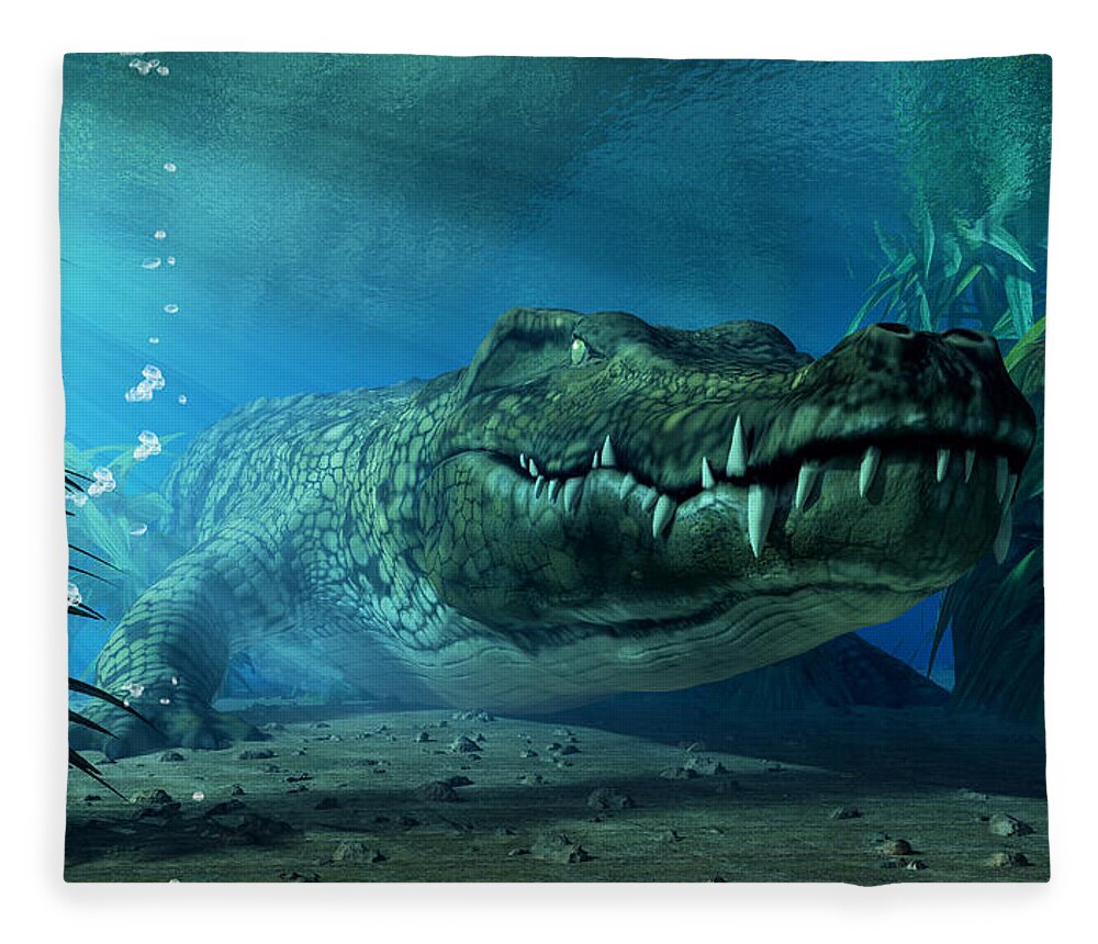 Crocodile Fleece Blanket featuring the digital art Crocodile by Daniel Eskridge
