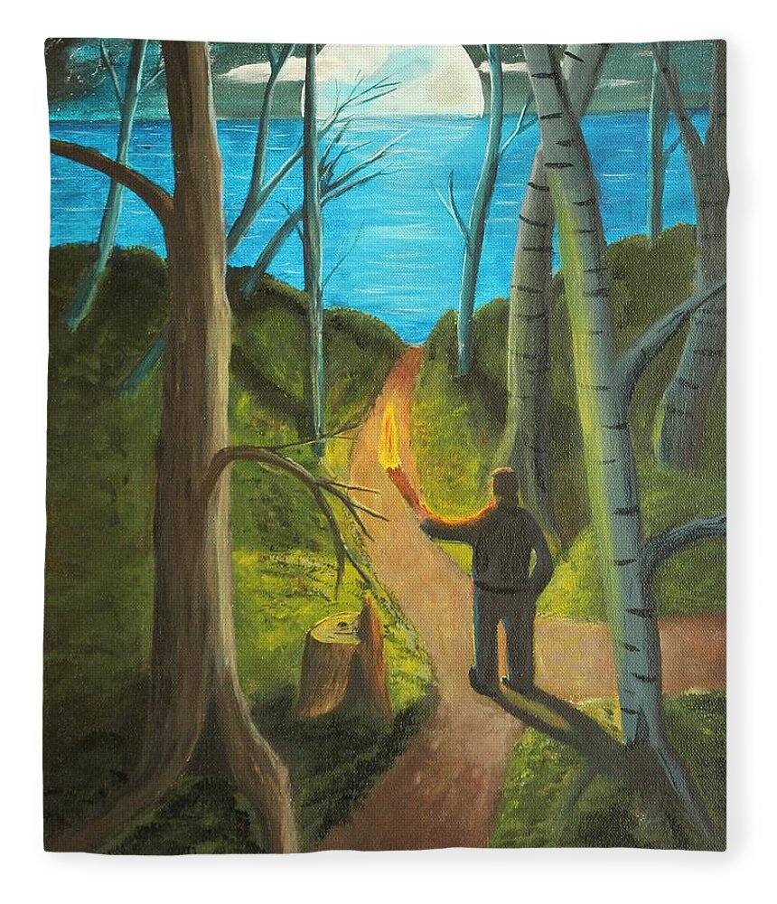 Forest Fleece Blanket featuring the painting Crossroads by David Bigelow