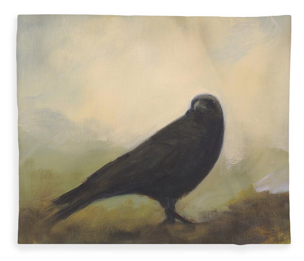 Bird Fleece Blanket featuring the painting Crow 24 by David Ladmore