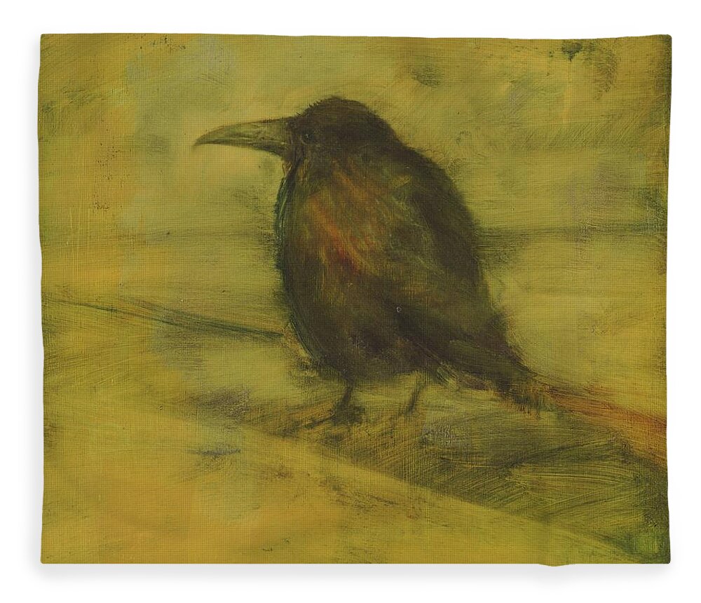 Bird Fleece Blanket featuring the painting Crow 27 by David Ladmore