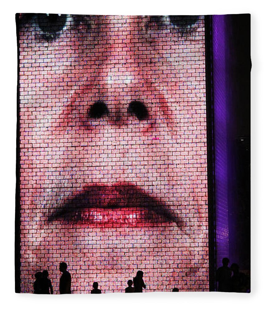 Crown Fountain Fleece Blanket featuring the photograph Crown Fountain Silhouettes by Lauri Novak