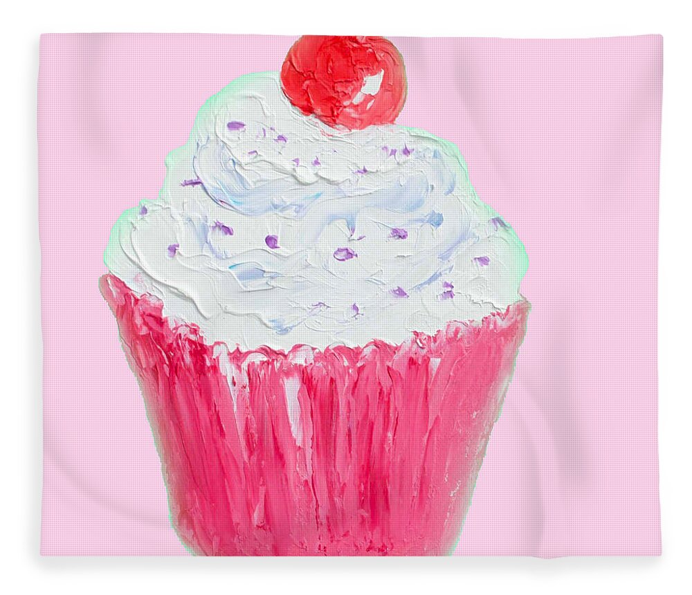 Cupcakes Fleece Blanket featuring the painting Cupcake painting on pink background by Jan Matson