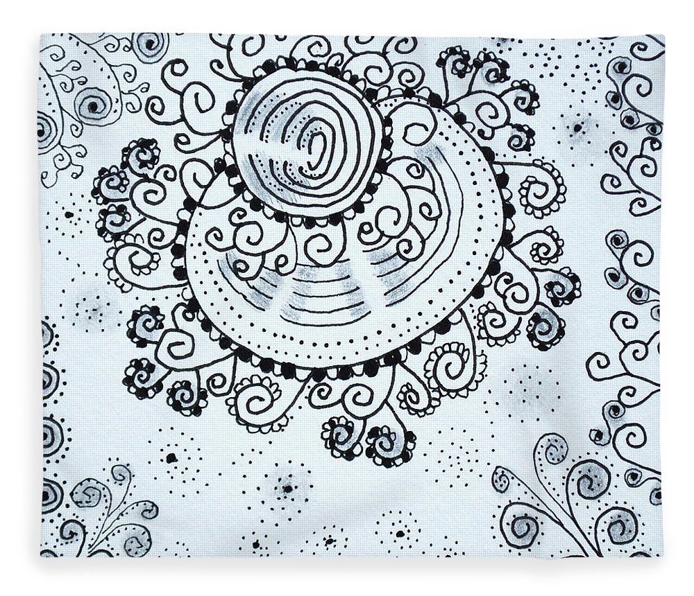 Zentangle Fleece Blanket featuring the drawing Curly by Carole Brecht