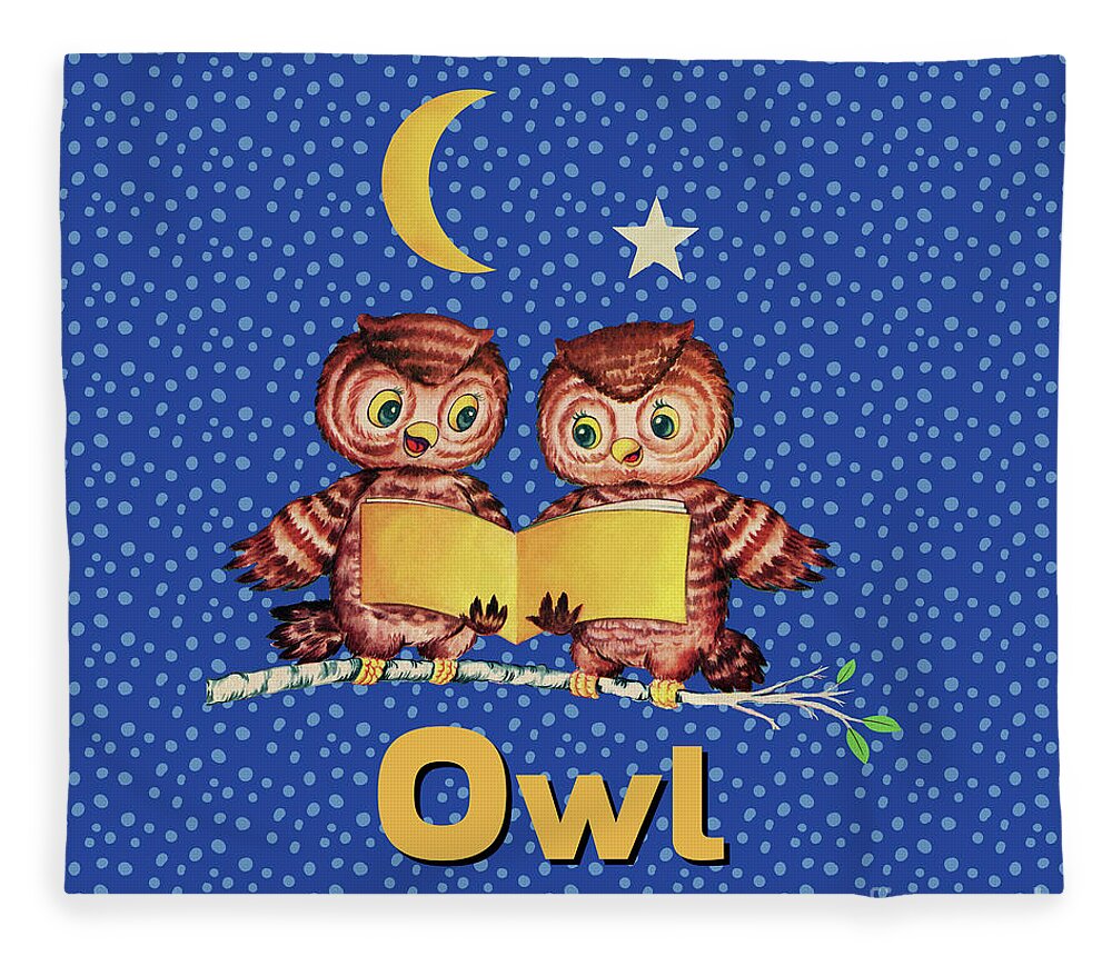 Cute Baby Owls Starry Night and moon Fleece Blanket