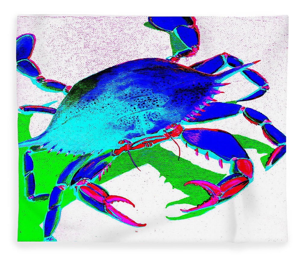 Crab Fleece Blanket featuring the digital art Cyan Crab by Larry Beat