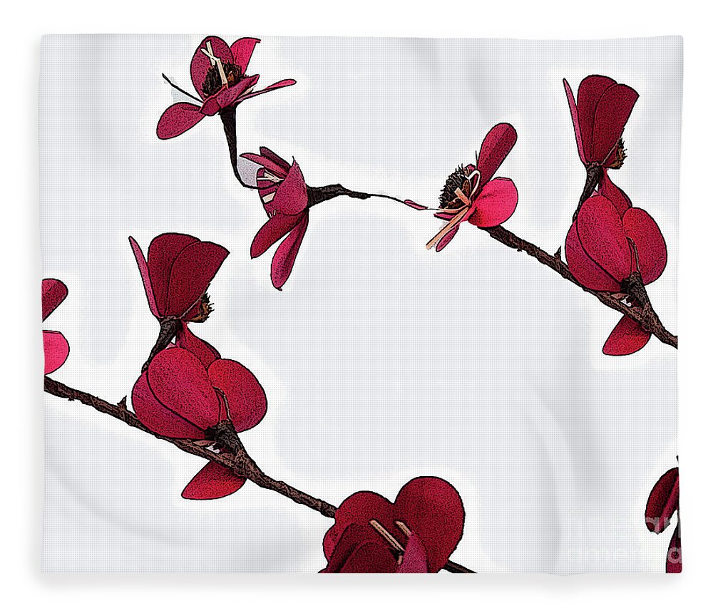 Floral Fleece Blanket featuring the digital art Dainty Red Double Stem by Kirt Tisdale