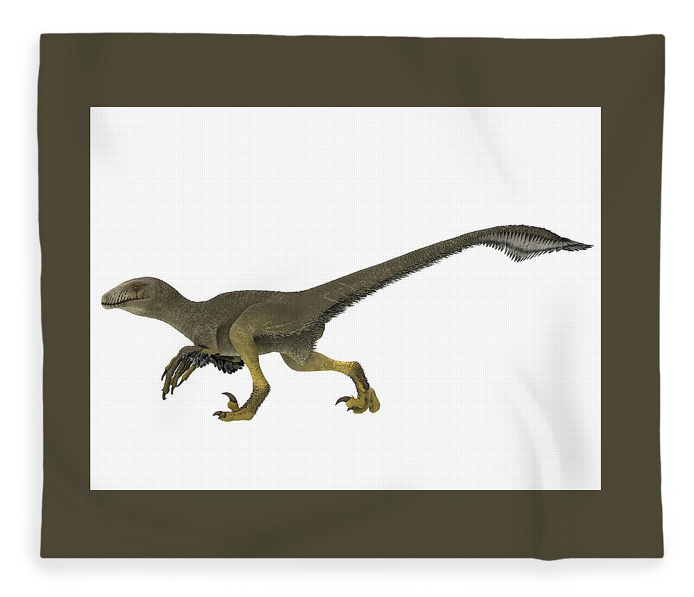 Dakotaraptor Fleece Blanket featuring the digital art Dakotaraptor Dinosaur Side Profile by Corey Ford