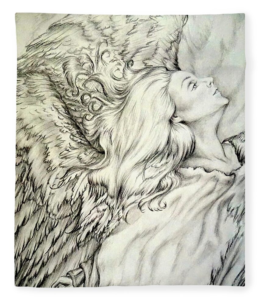 Angel Fleece Blanket featuring the drawing Dancing Before The Lord God Almighty by Georgia Doyle