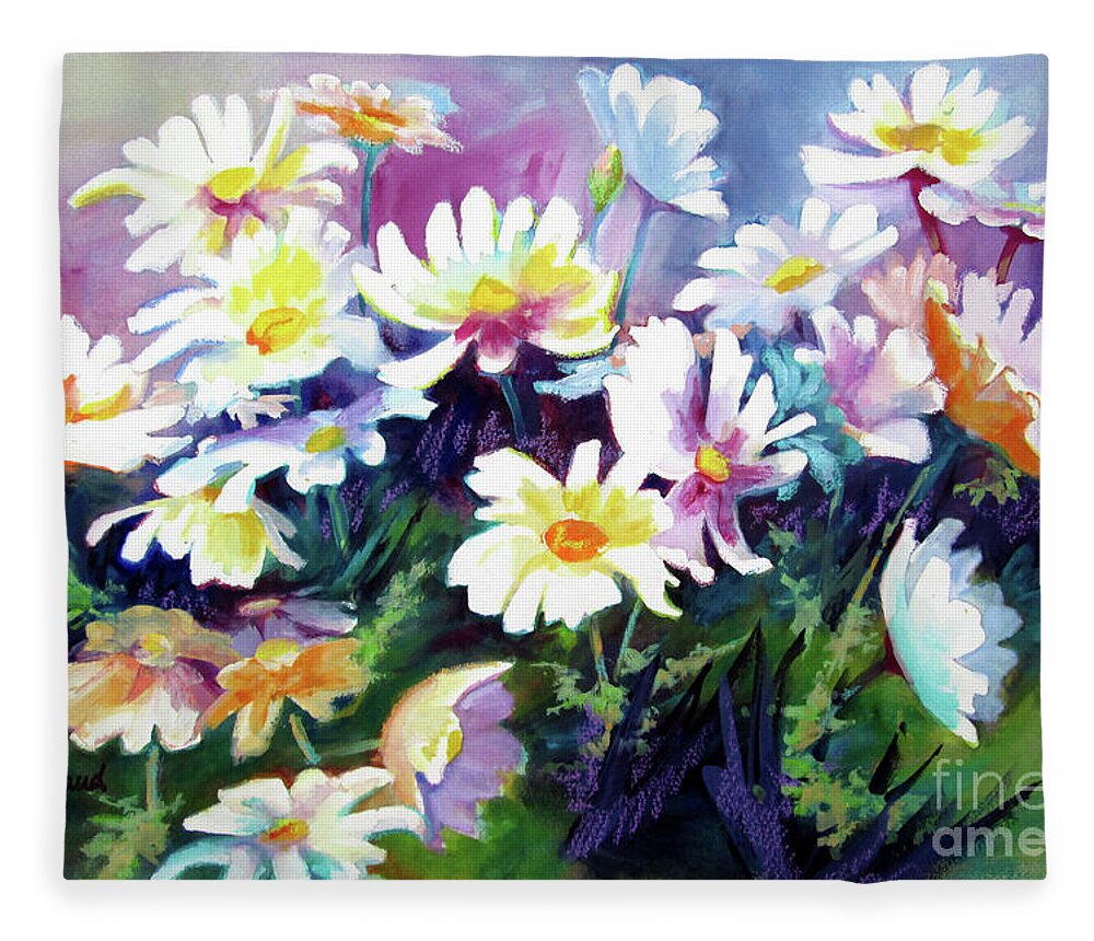 Watercolor Fleece Blanket featuring the painting Dancing Daisies by Kathy Braud