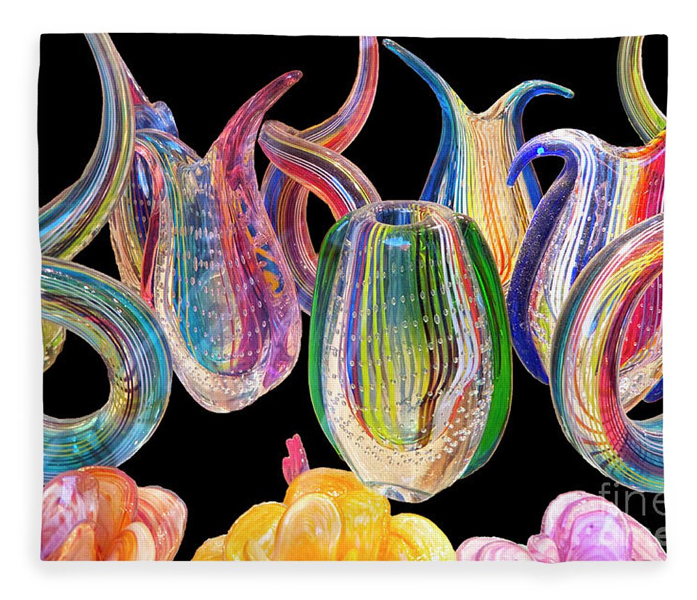 Glass Fleece Blanket featuring the photograph Dancing glass objects by Heiko Koehrer-Wagner