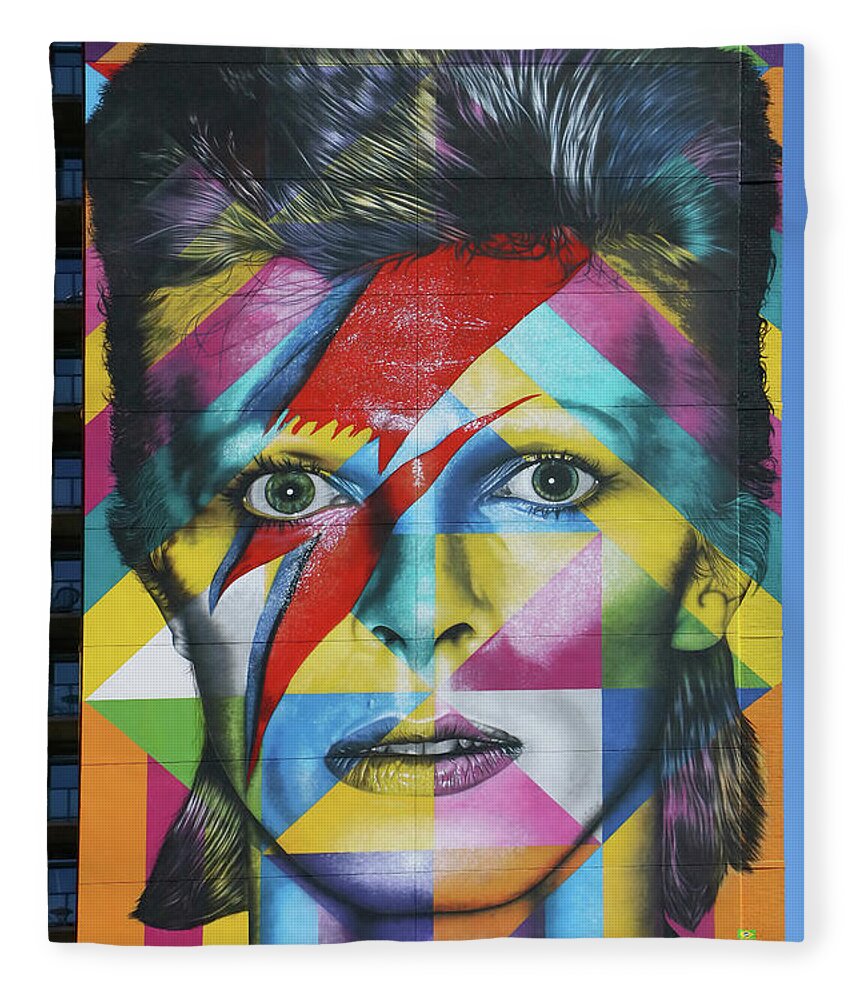 David Fleece Blanket featuring the photograph David Bowie Mural # 3 by Allen Beatty