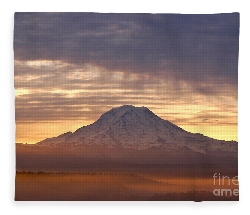 Photography Fleece Blanket featuring the photograph Dawn Mist About Mount Rainier by Sean Griffin