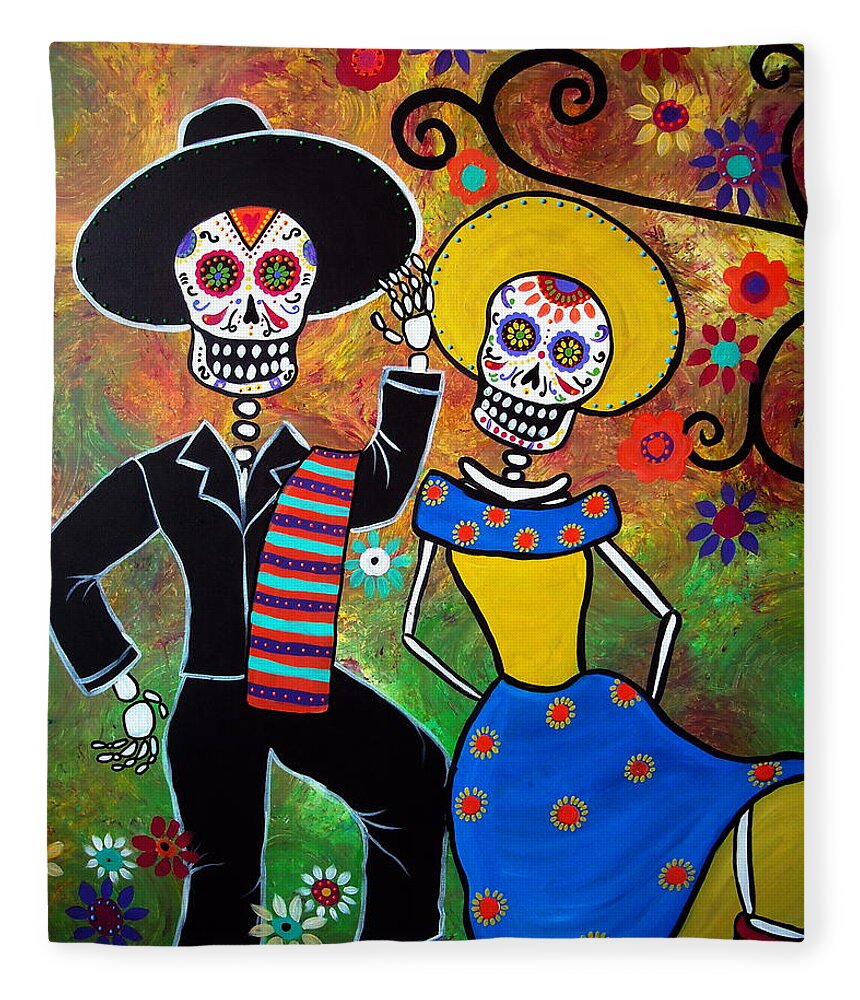 Mexican Fleece Blanket featuring the painting Day Of The Dead Bailar by Pristine Cartera Turkus