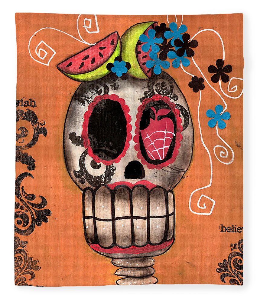 Day Of The Dead Fleece Blanket featuring the painting Day of the Dead Watermelon by Abril Andrade