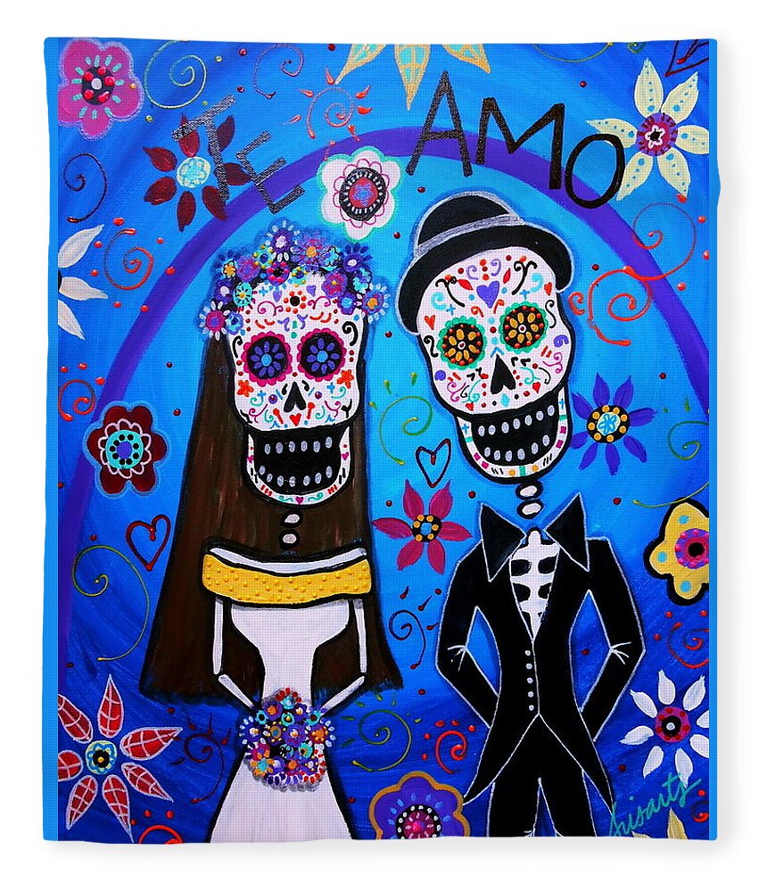 Wedding Fleece Blanket featuring the painting Day Of The Dead Wedding by Pristine Cartera Turkus