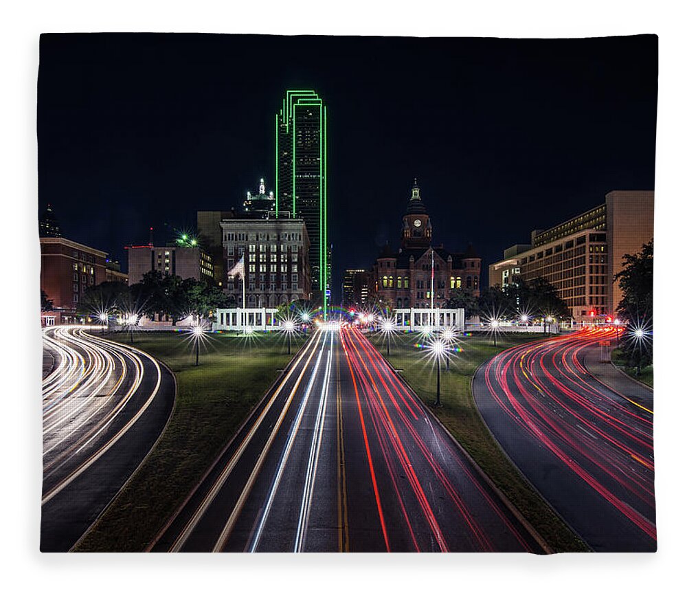 Dallas Fleece Blanket featuring the photograph Dealey Plaza Dallas at Night by Todd Aaron