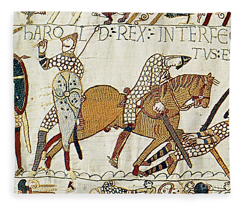 History Fleece Blanket featuring the photograph Death Of Harold, Bayeux Tapestry by Photo Researchers