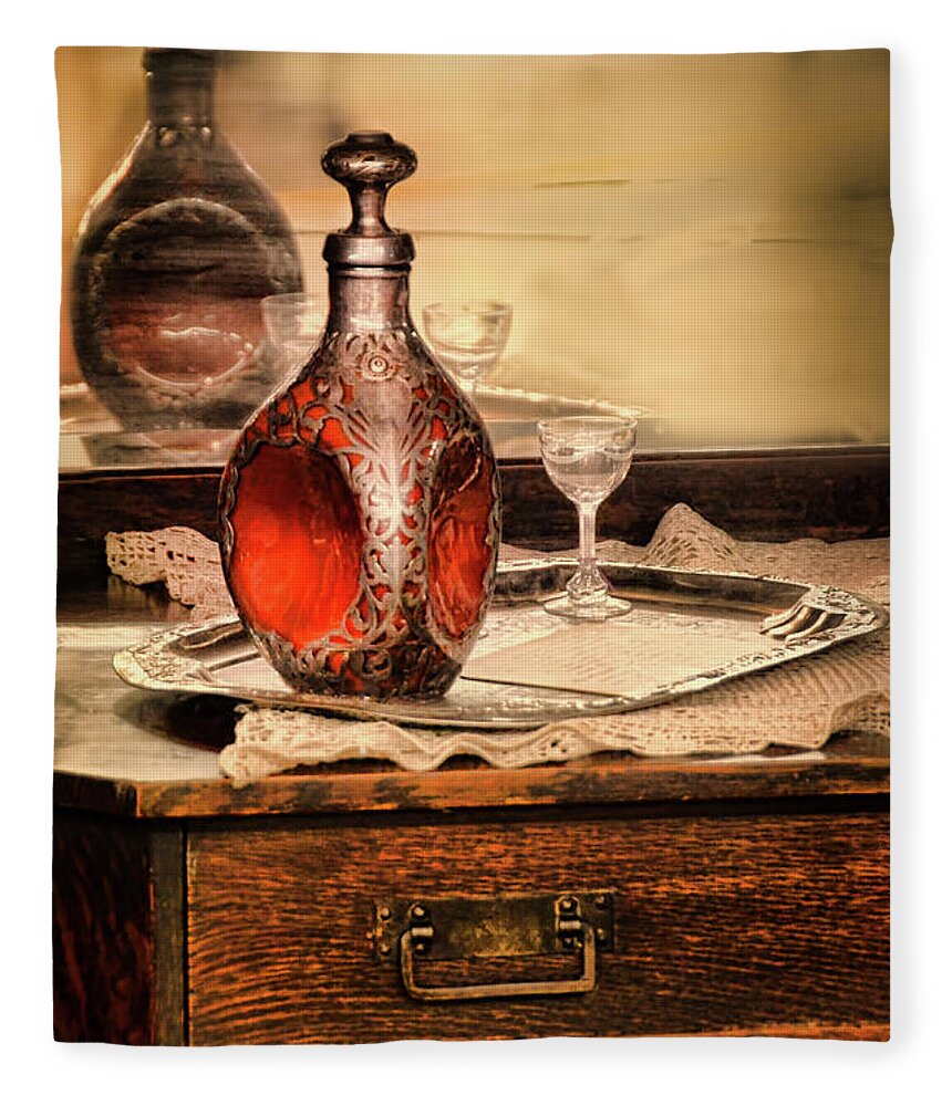 Decanter Fleece Blanket featuring the photograph Decanter and Glass by Jill Battaglia