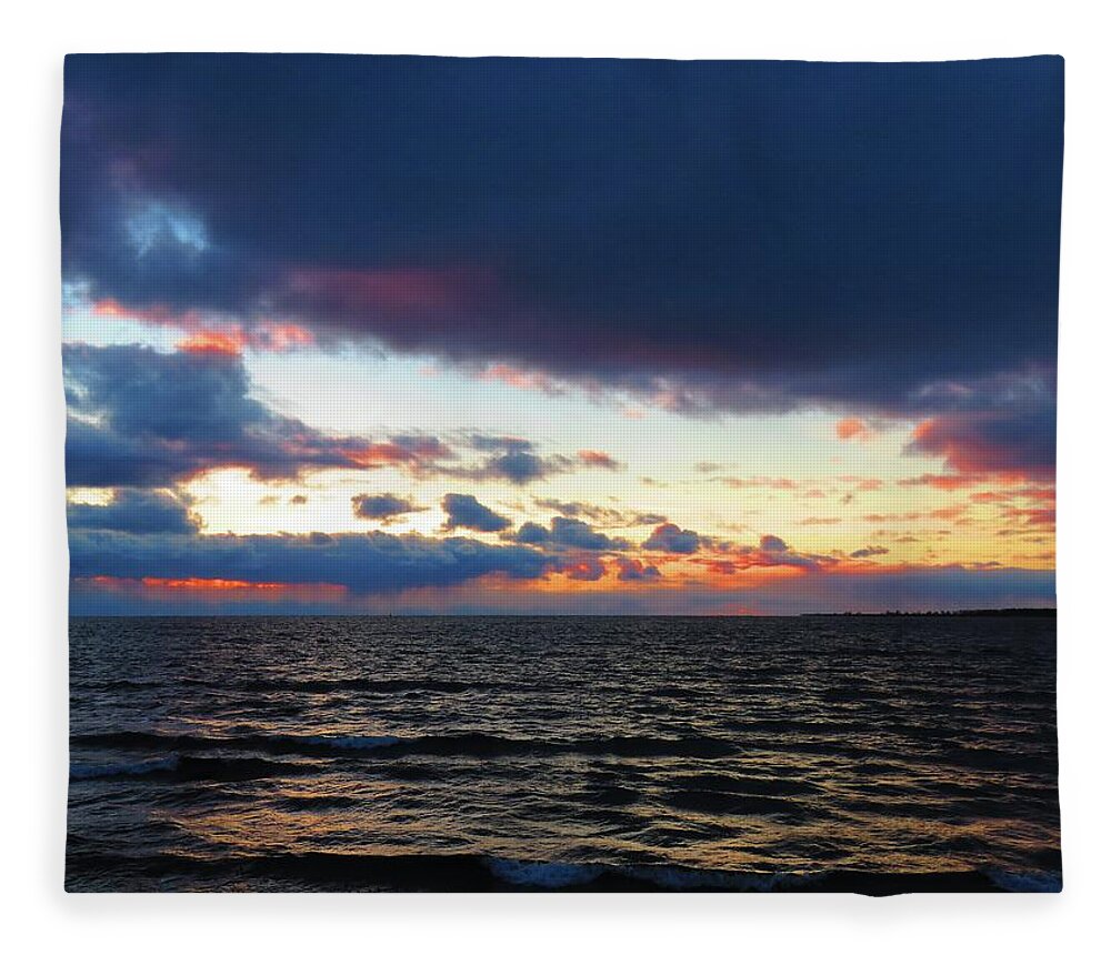 Thousand Islands Fleece Blanket featuring the photograph December sunset, Wolfe Island, Ca. View from Tibbetts Point Lighthouse by Dennis McCarthy