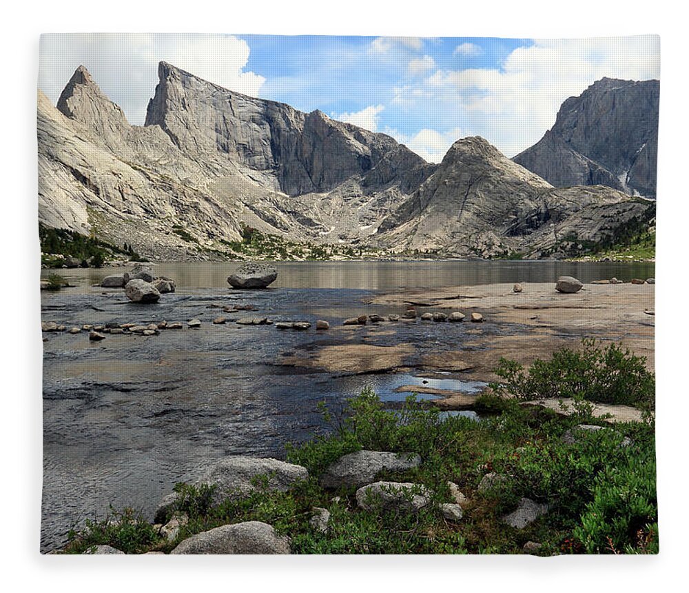 Wyoming Fleece Blanket featuring the photograph Deep Lake and Temple Mountains by Brett Pelletier