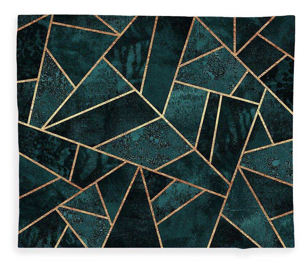 Abstract Fleece Blanket featuring the digital art Deep Teal Stone by Elisabeth Fredriksson