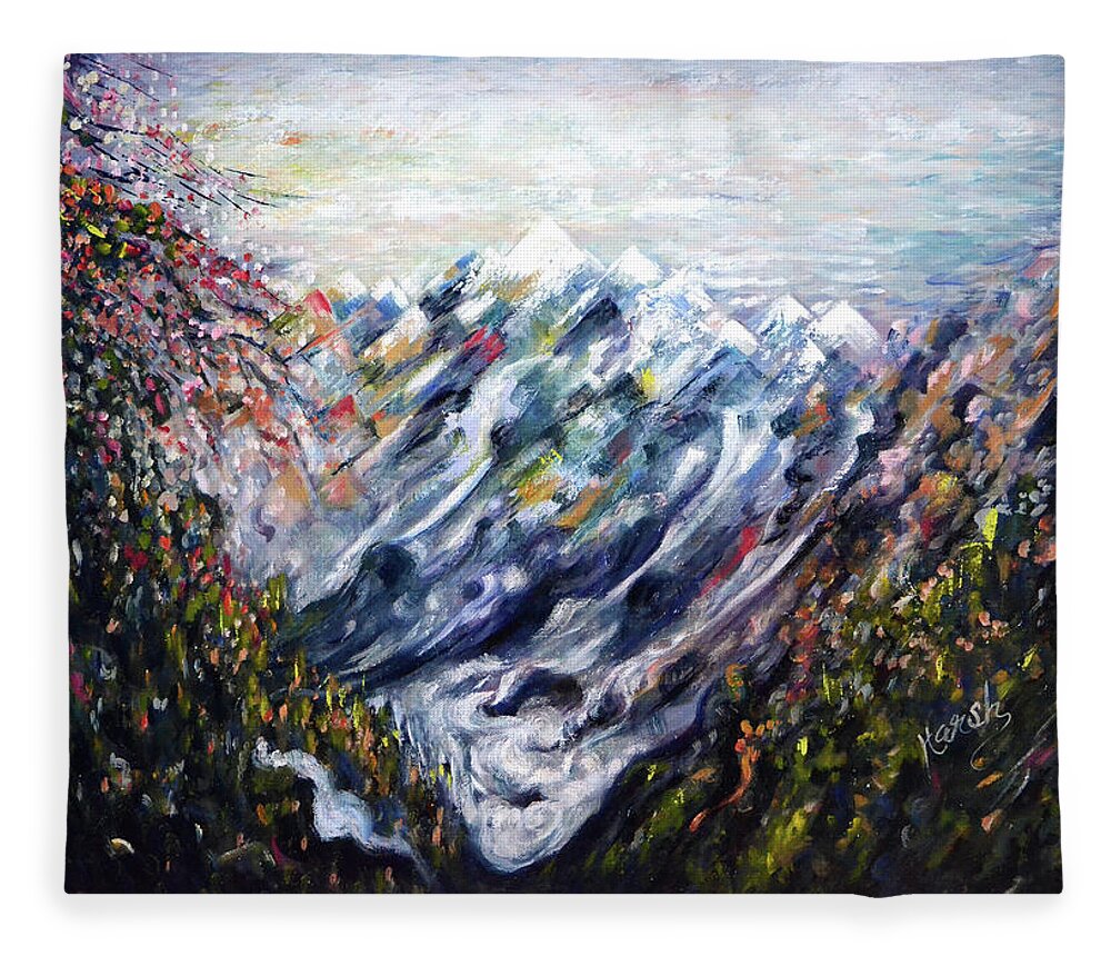 Spring Fleece Blanket featuring the painting Deep Valleys of Himalayas by Harsh Malik