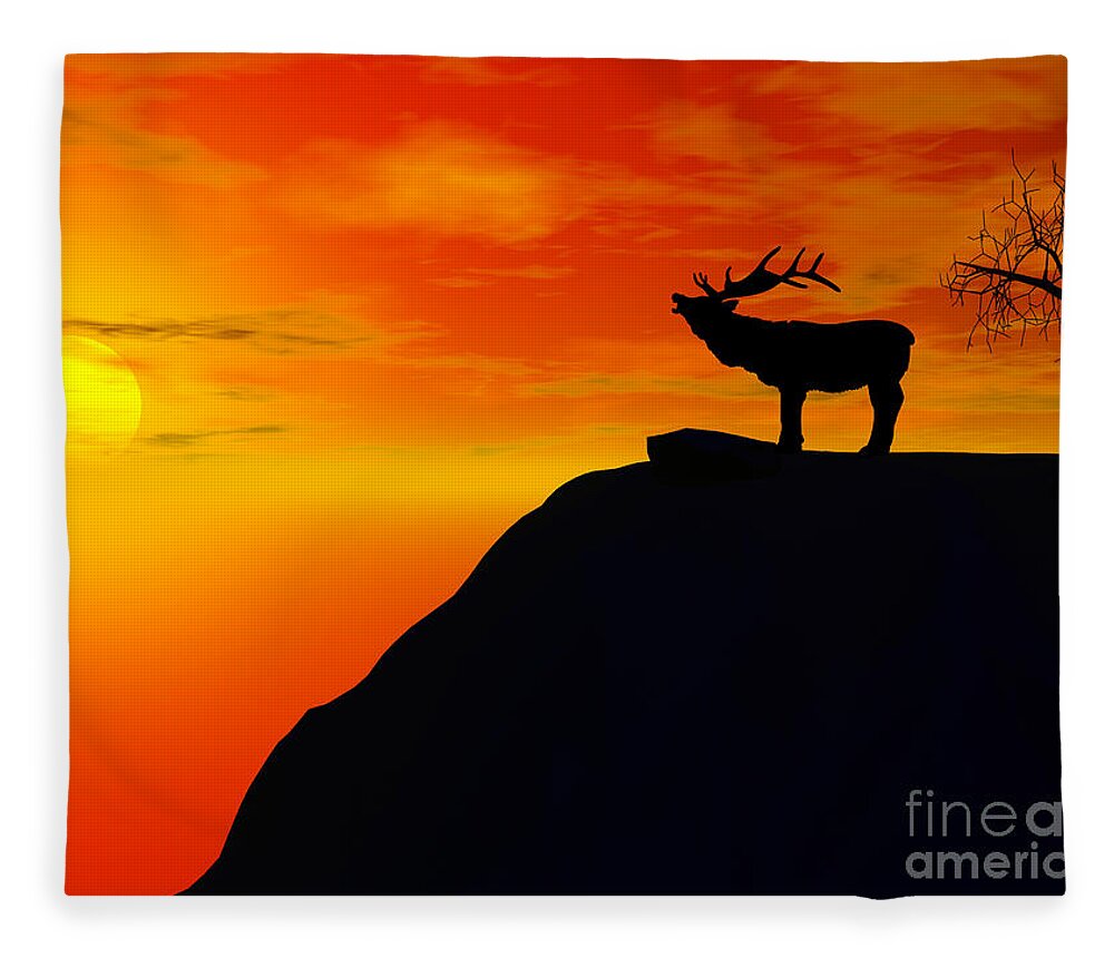Deer silhouette with sunset behind illustration Fleece Blanket by Goce  Risteski - Pixels