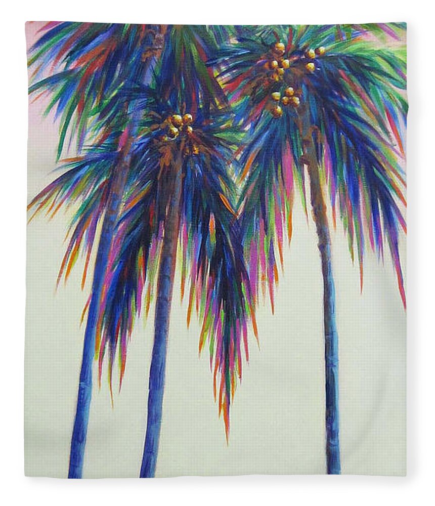 Palm Fleece Blanket featuring the painting Delray Yellows by Anne Marie Brown