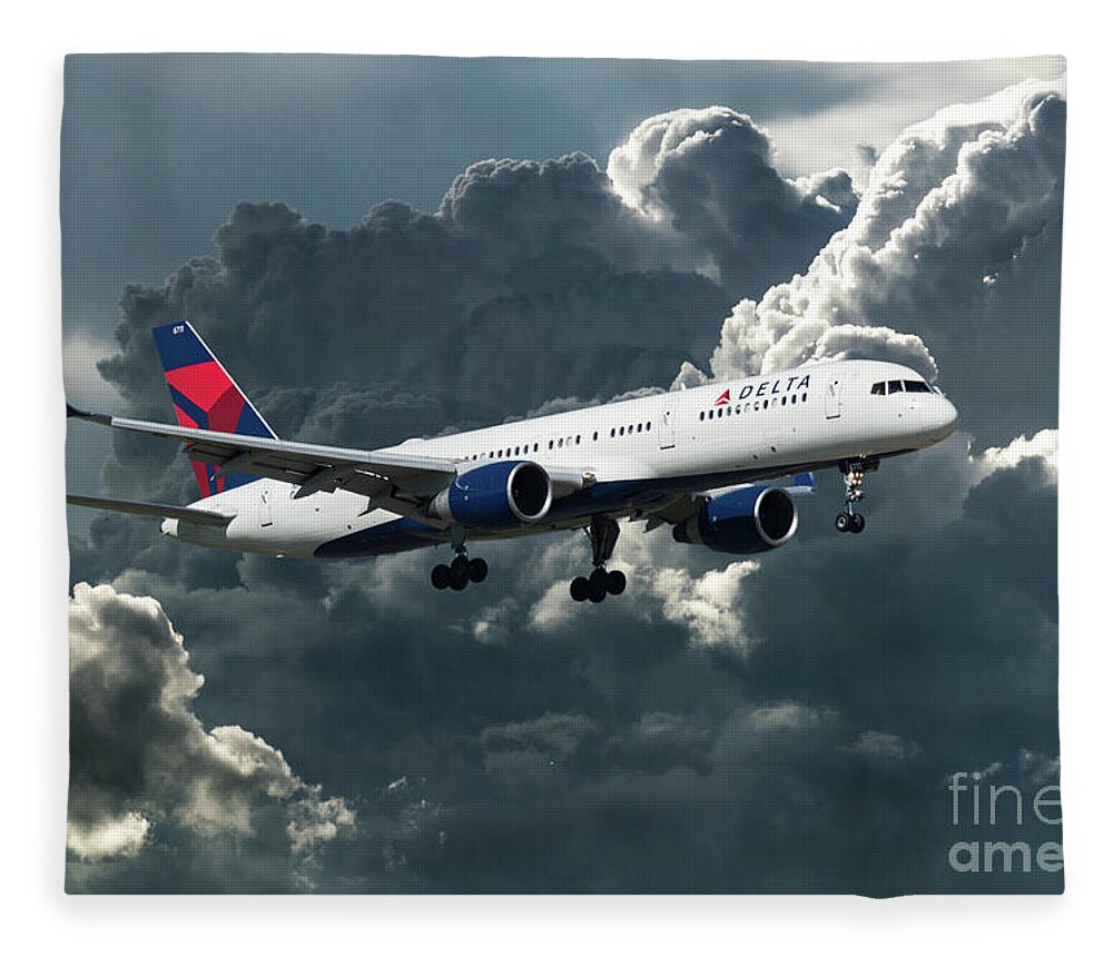 Delta Air Lines Fleece Blanket featuring the digital art Delta Air Lines Boeing 757-26D by Airpower Art