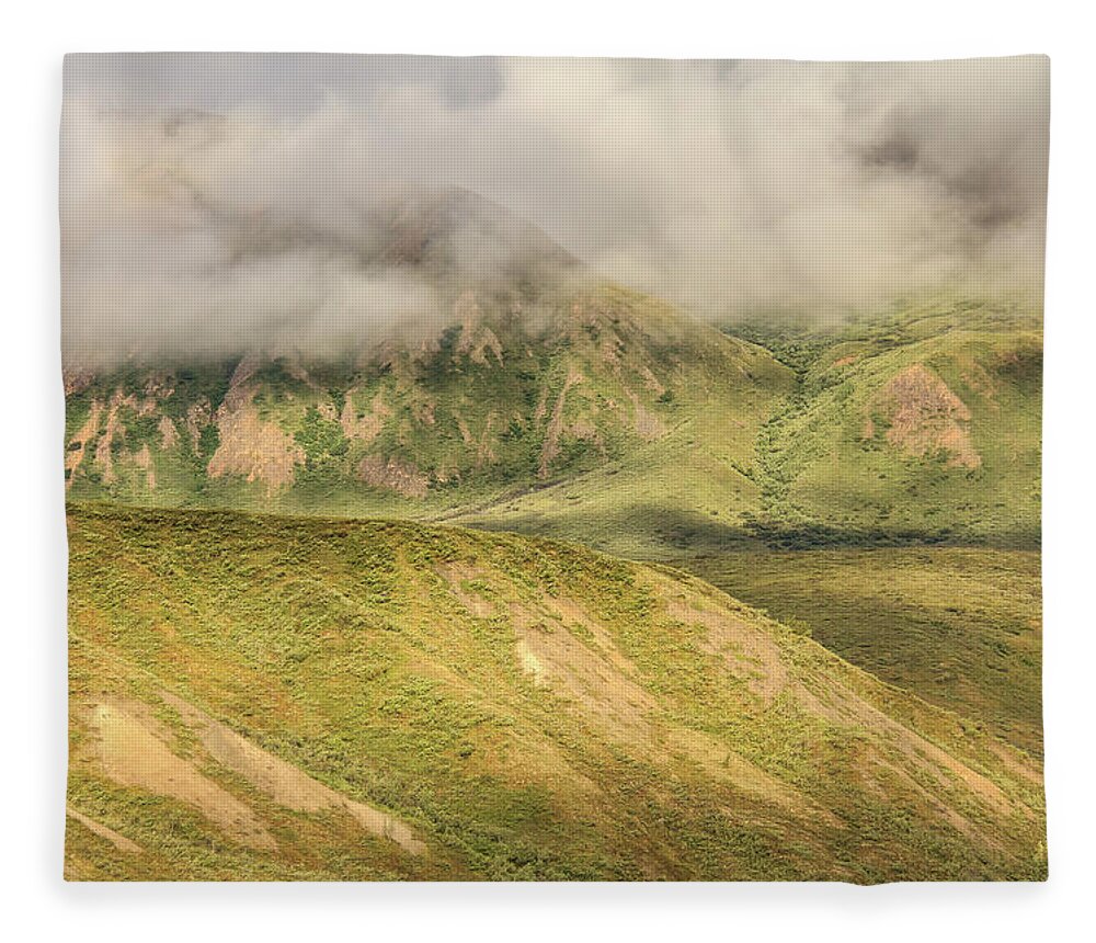 Alaska Fleece Blanket featuring the photograph Denali National Park Mountain Under Clouds by Joni Eskridge