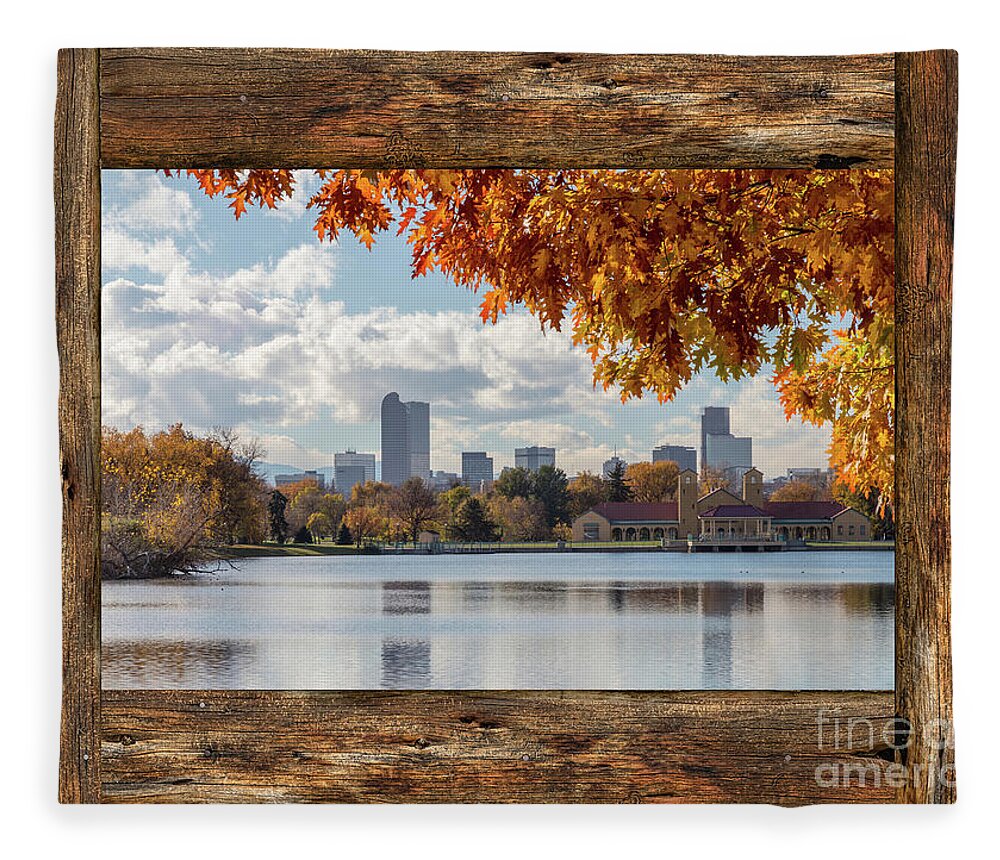 Windows Fleece Blanket featuring the photograph Denver City Skyline Barn Window View by James BO Insogna
