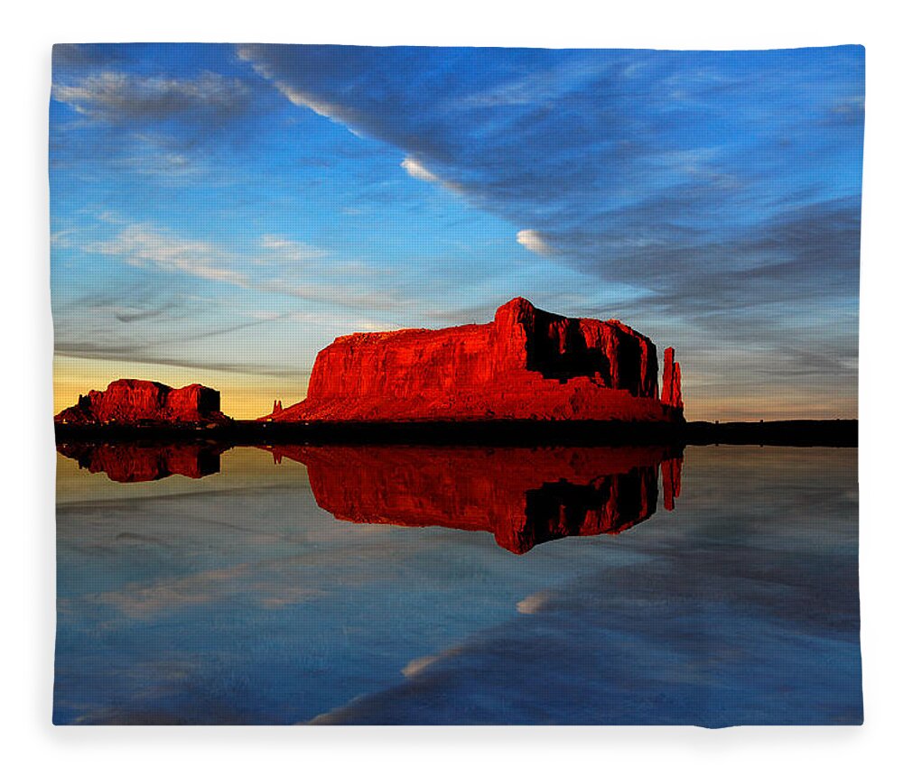 Monument Valley Fleece Blanket featuring the photograph Desert Mirror by Harry Spitz