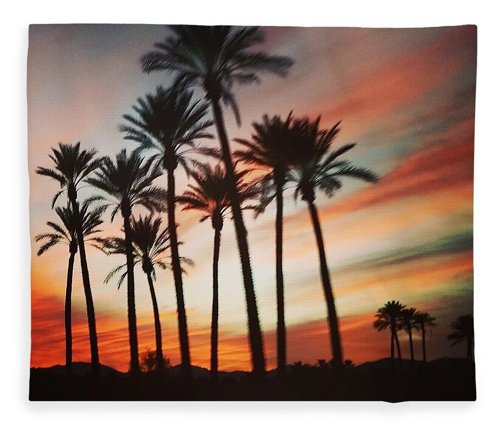 Palm Trees Fleece Blanket featuring the photograph Desert Palms Sunset by Vic Ritchey