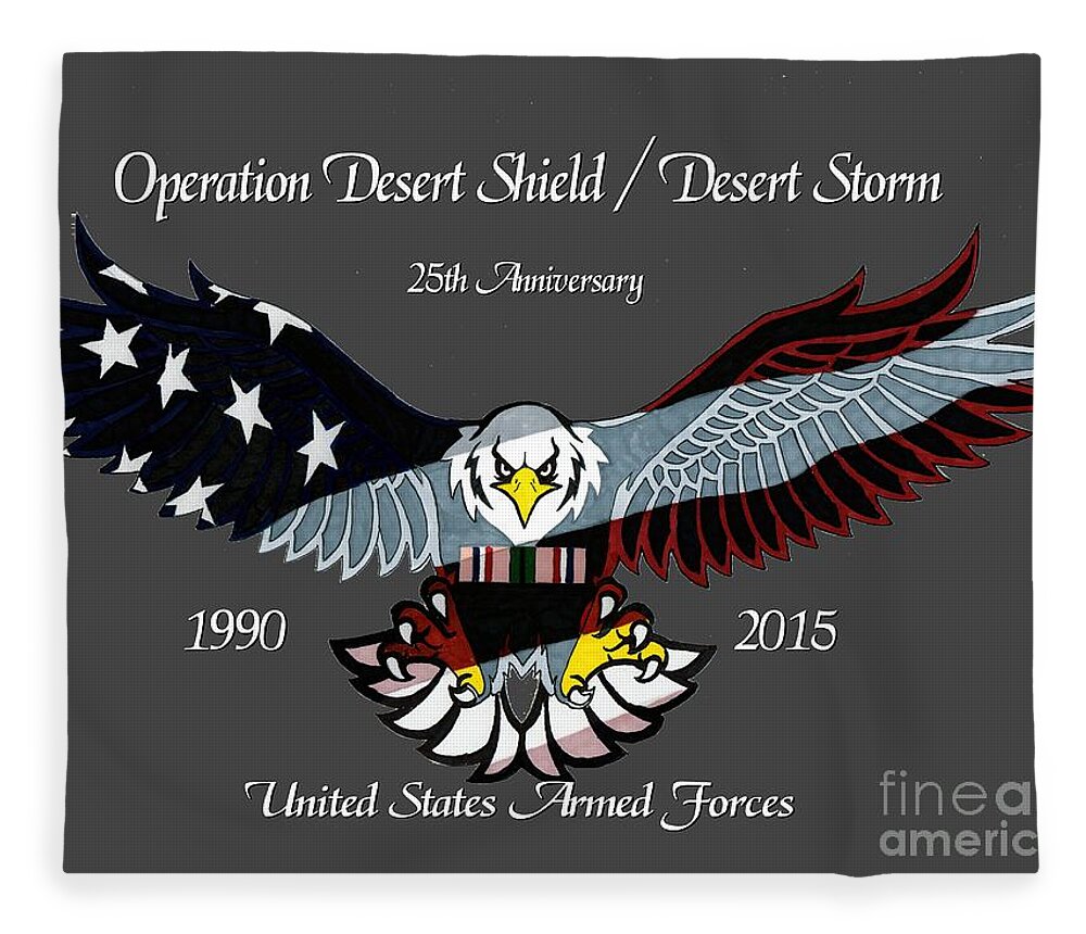 Veterans Fleece Blanket featuring the drawing Desert Storm 25th Anniversary by Bill Richards