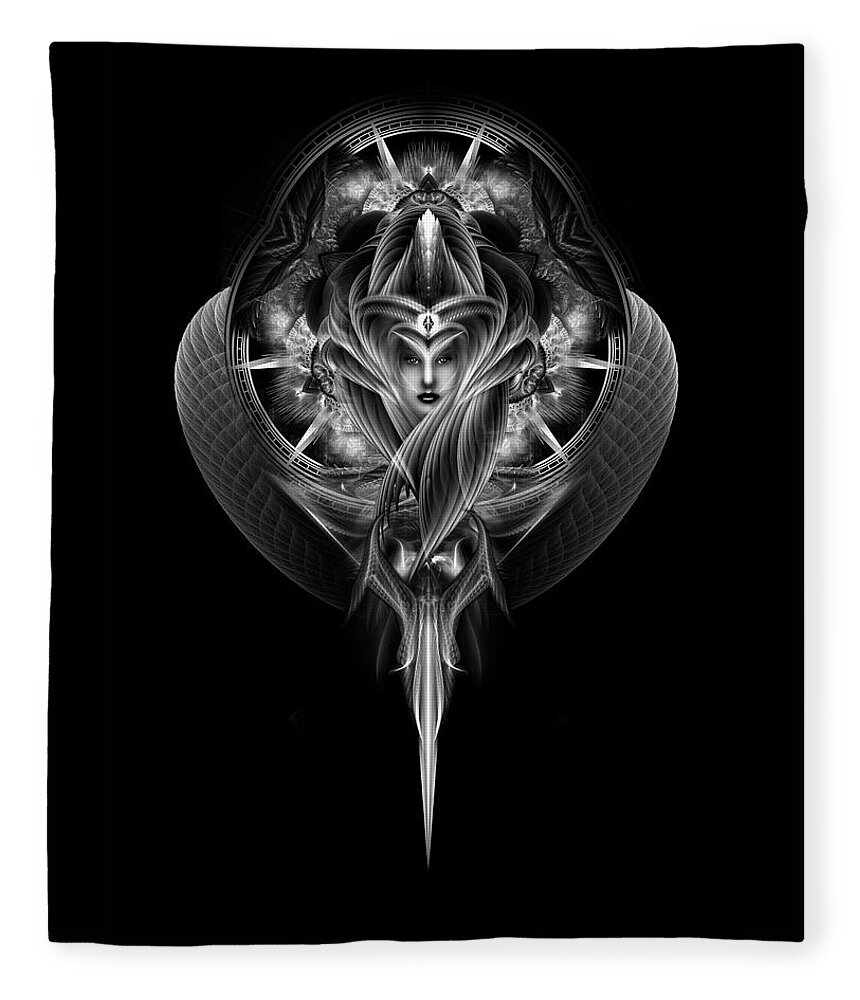 Destiny Fleece Blanket featuring the digital art Destiny's Vision Fractal Fantasy Portrait by Rolando Burbon