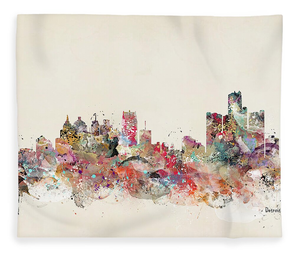 Detroit Fleece Blanket featuring the painting Detroit Michigan by Bri Buckley