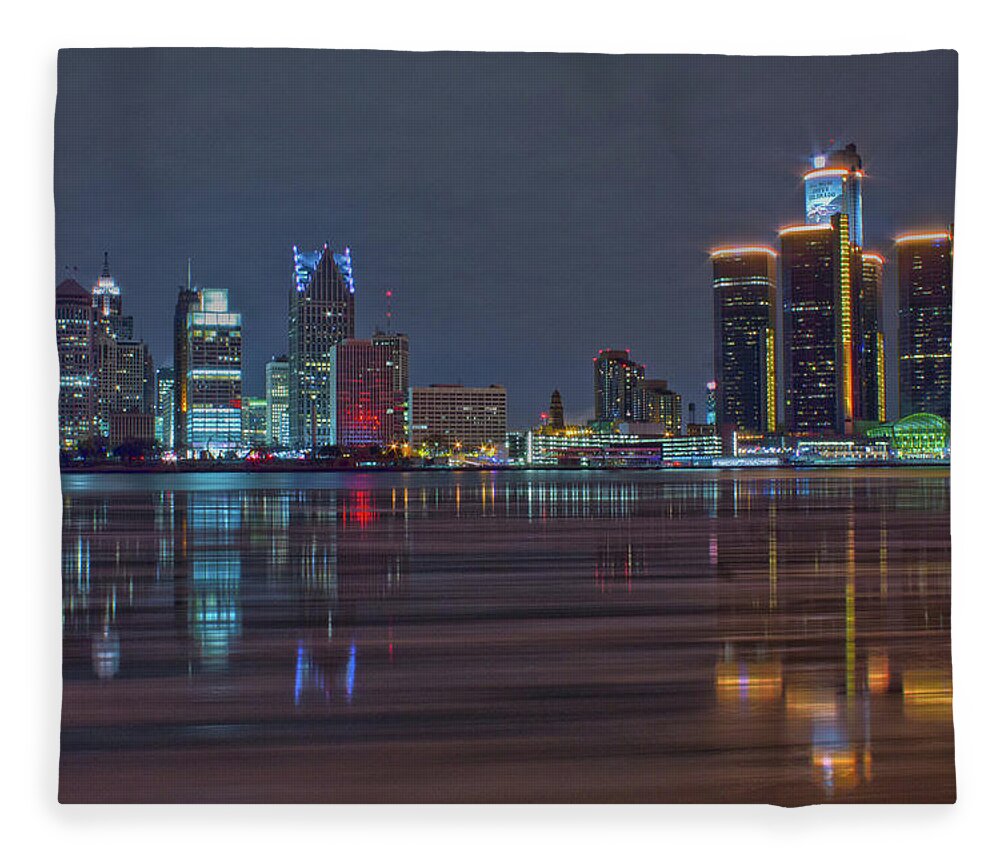 Detroit Fleece Blanket featuring the photograph Detroit skyline from Windsor in HDR by Jay Smith