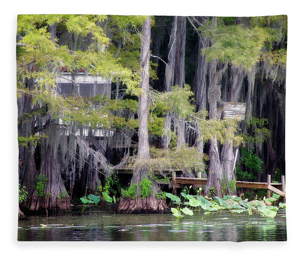 Bald Cypress Fleece Blanket featuring the photograph Dick and Charlies Tea Room by Lana Trussell