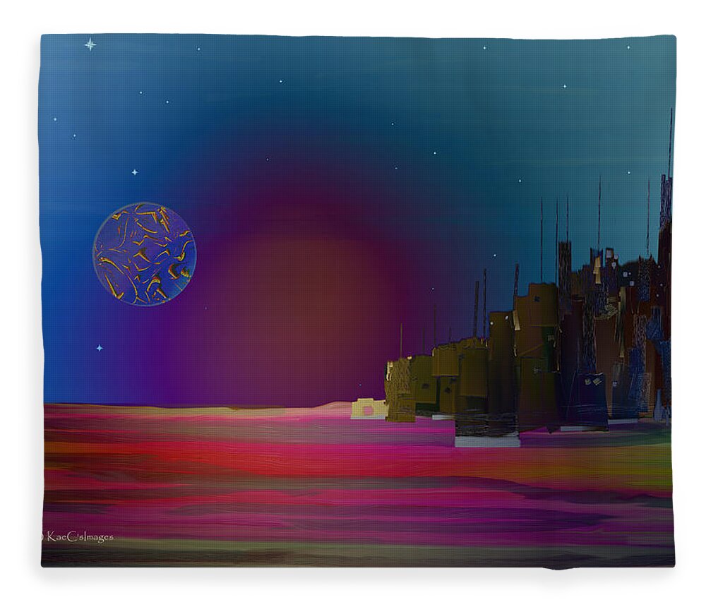 Alien Landscape Fleece Blanket featuring the digital art Digital City Landscape 4 by Kae Cheatham