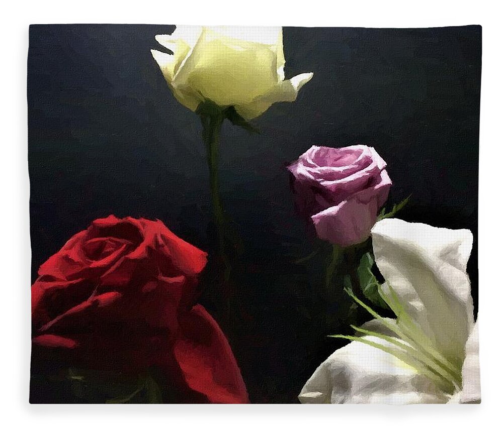 Digital Artwork Fleece Blanket featuring the digital art Digital Painting Artwork Floral Bouquet by Delynn Addams