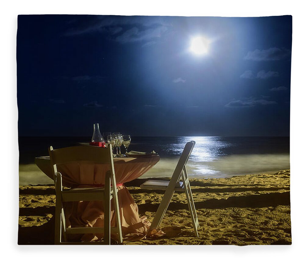 Punta Cana Fleece Blanket featuring the photograph Dinner for Two in the Moonlight by Nicole Lloyd